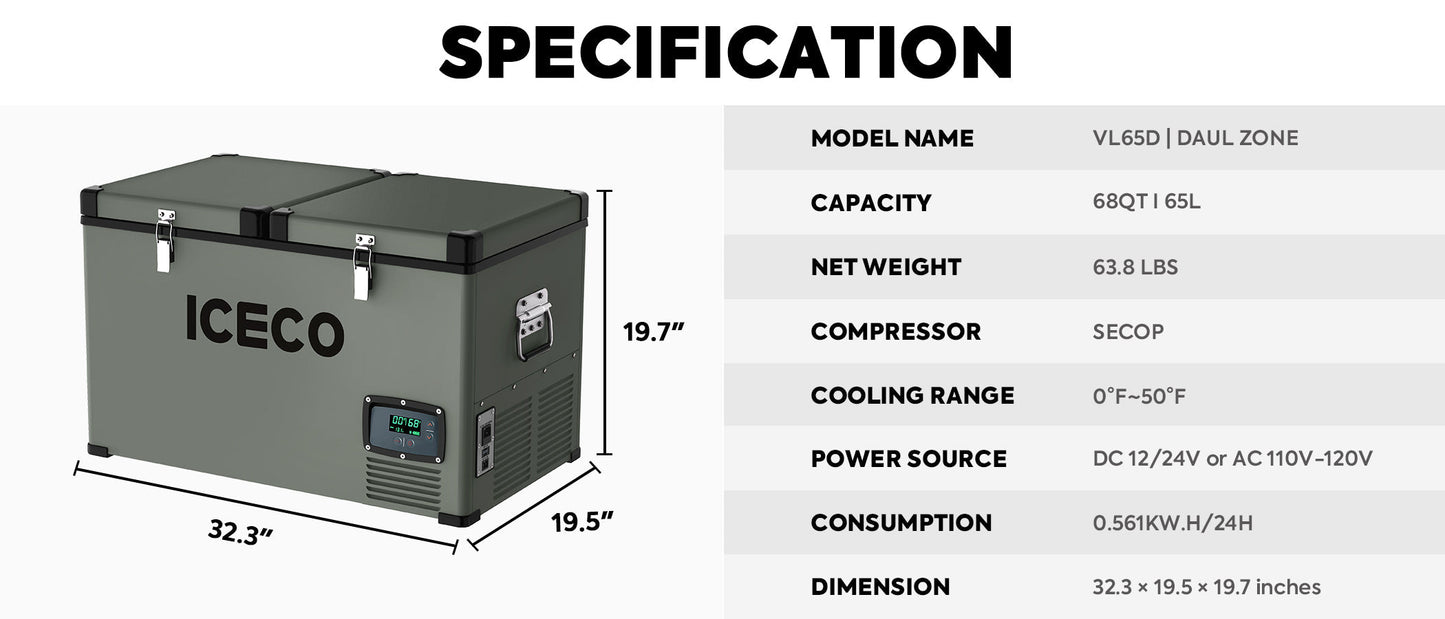 VL65 Dual Zone Metal Freezer | ICECO | 65LT