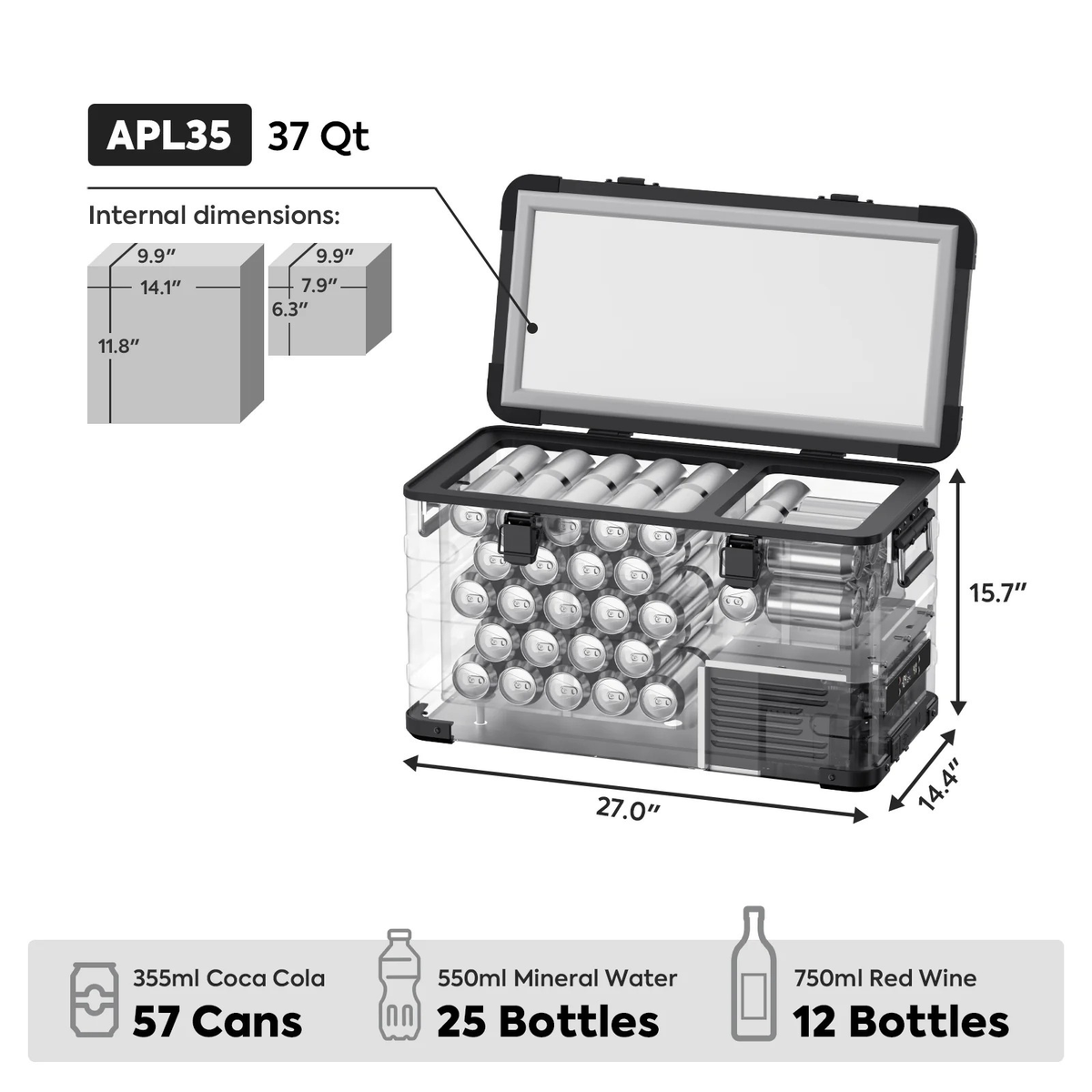 APL35 Dual Zone Aluminum Black Freezer | ICECO | 35 LT