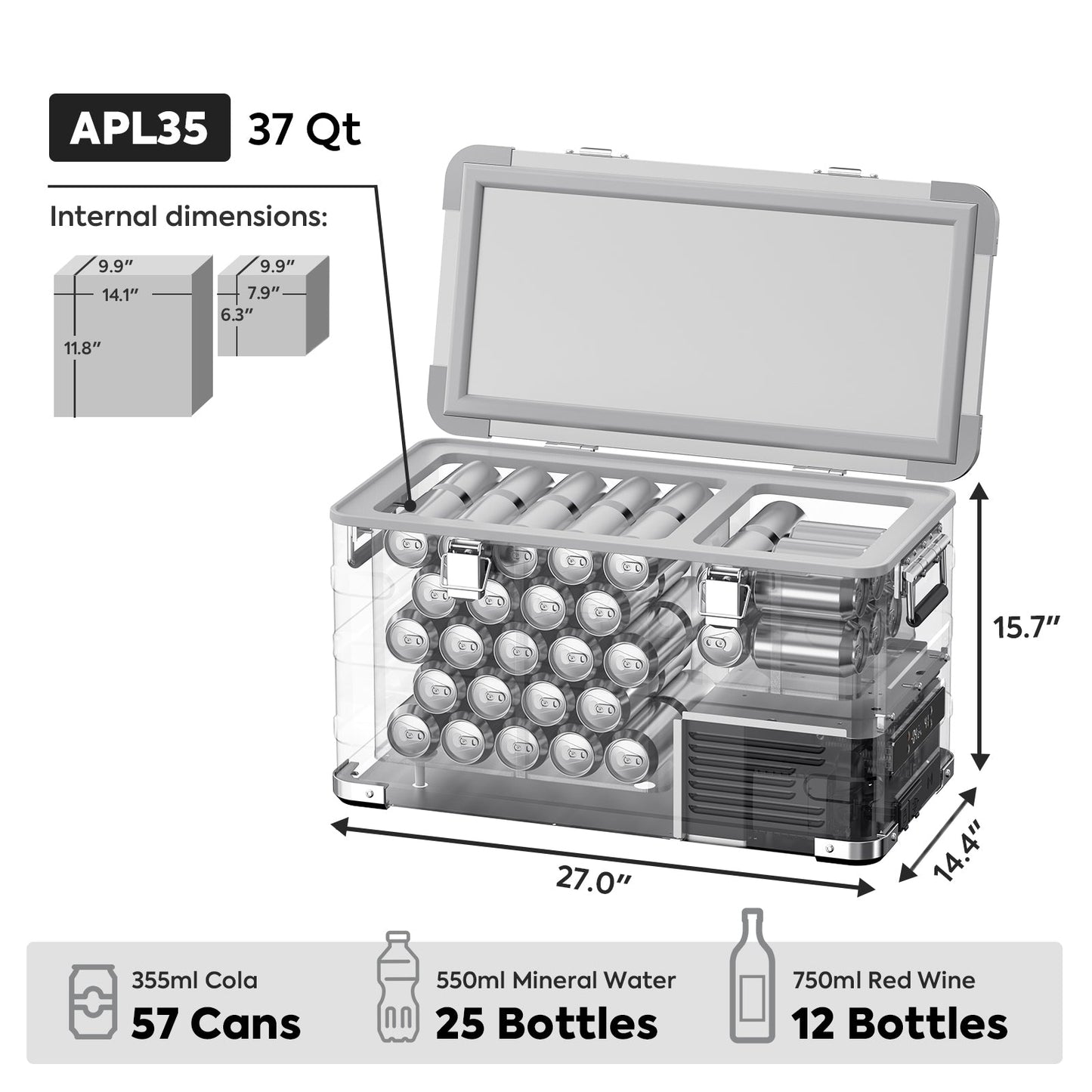 APL35 Dual Zone Aluminum Silver Fridge | ICECO | 35 LT