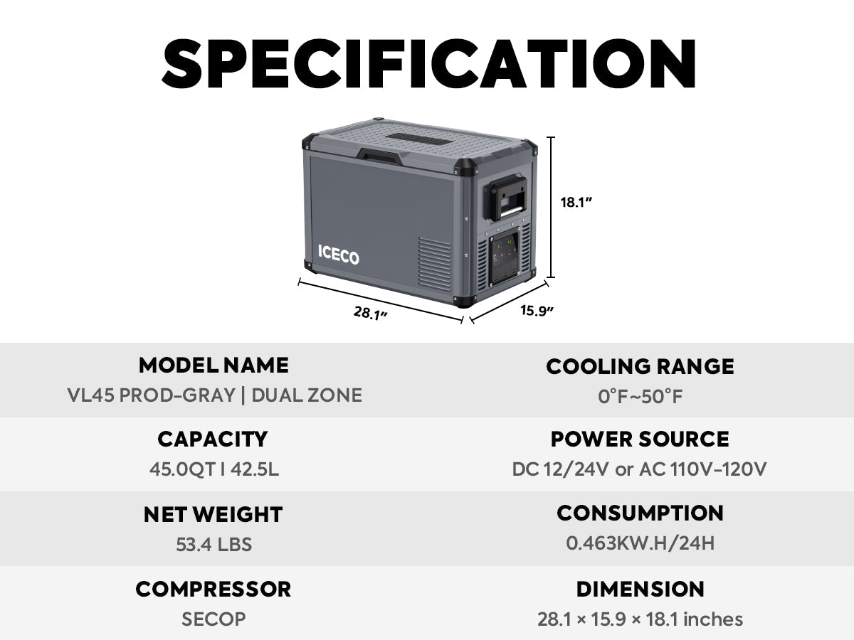ICECO VL45ProD 47.5QT Dual Zone Portable Electric Cooler Compact