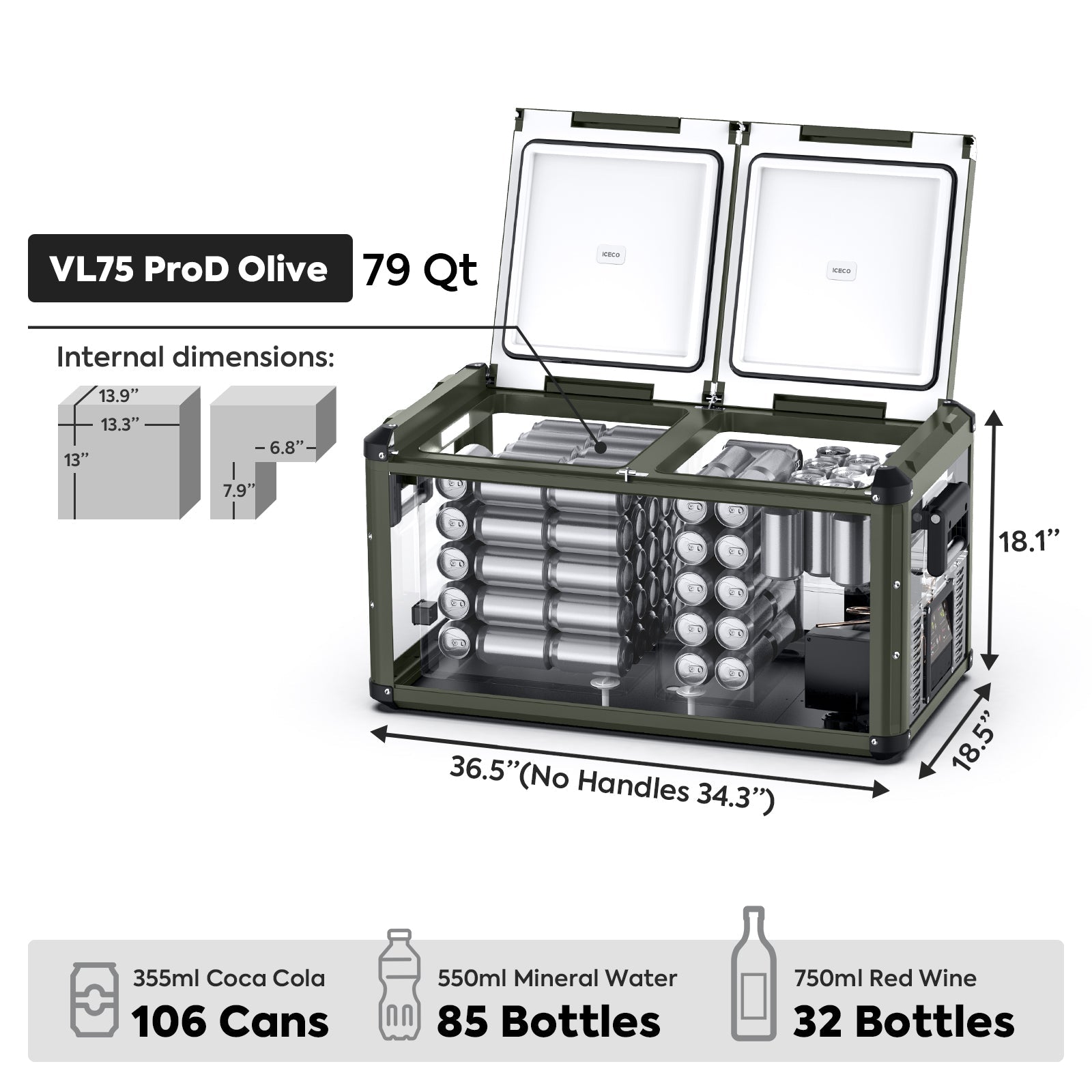 79.2QT VL75ProD Olive 12V Heavy Duty Metal Fridge Freezer| ICECO-Portable Fridge-www.icecofreezer.com