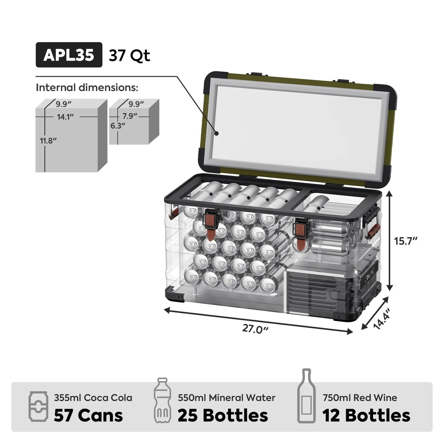 Jeep APL35 Dual Zone Aluminum Olive Freezer | ICECO | 35L